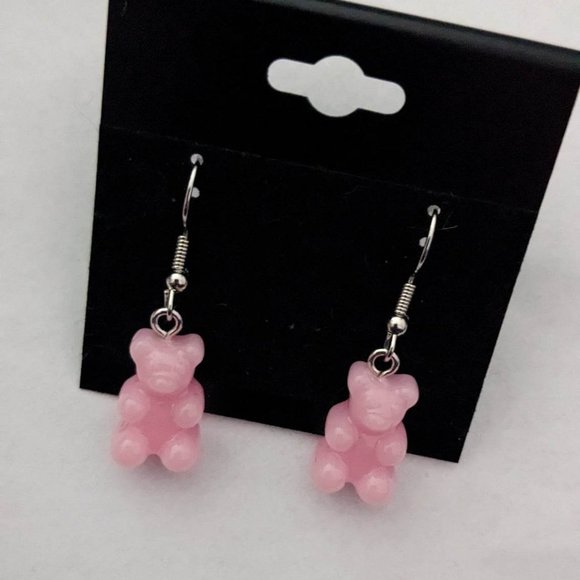 Solid Pink Gummi Bear Earrings - Picture 2 of 3